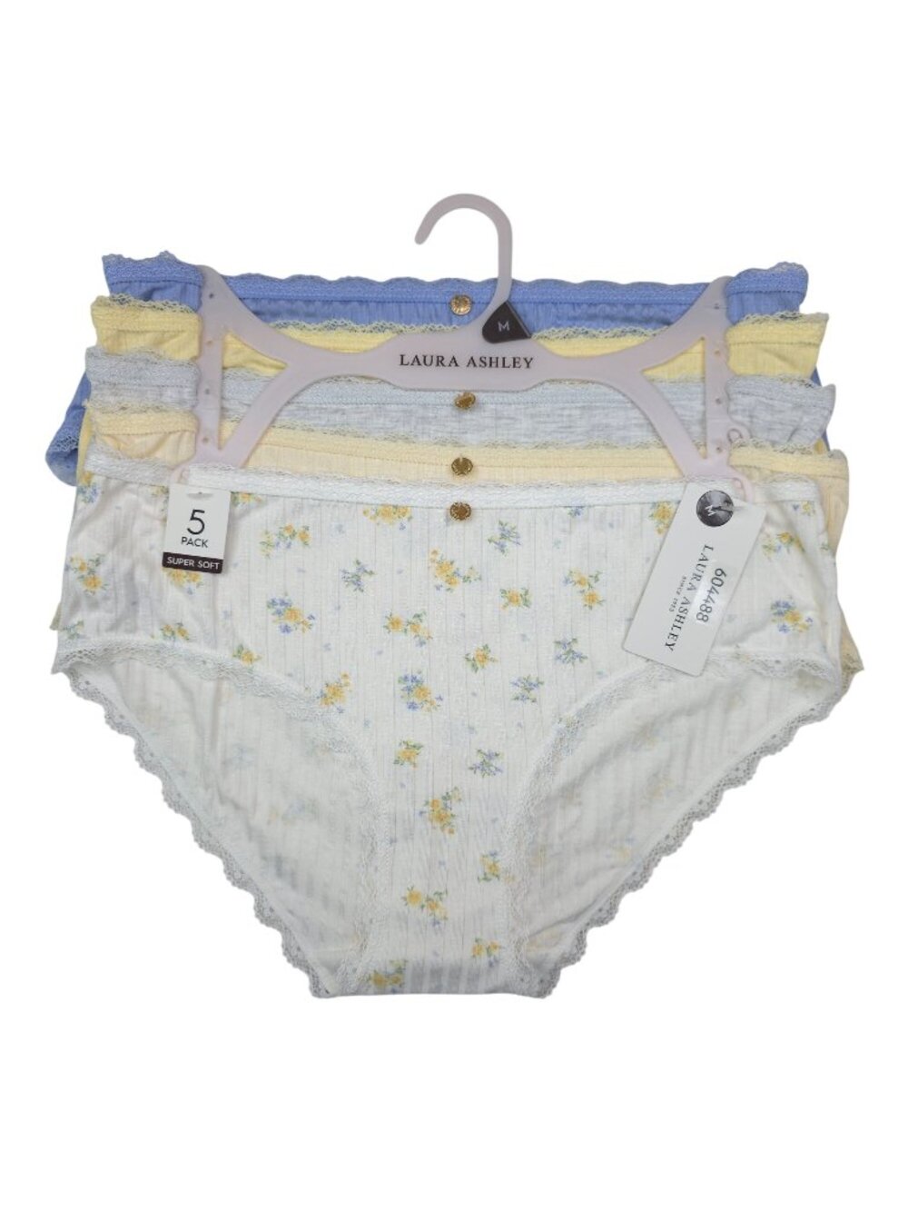 Laura Ashley Womens Super Soft 5-Pack Lace Trim Panties Bikini Briefs Medium